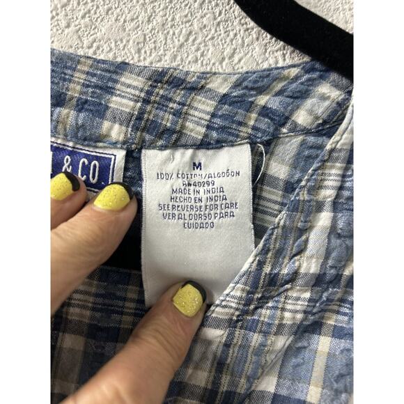 ERIKA & Co Plus Size Medium Short‎ Sleeve Button Blouse Blue/White Plaid Check - Picture 8 of 11